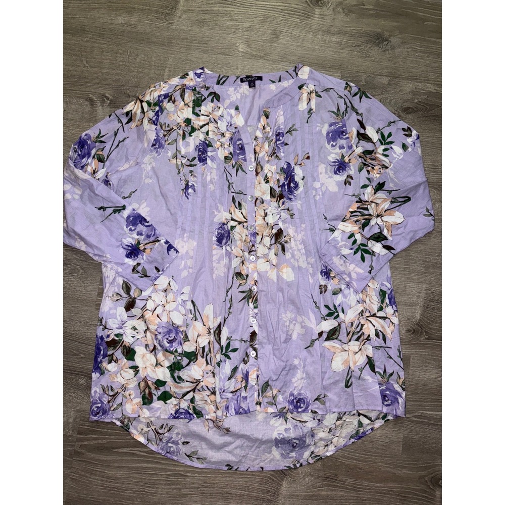 Women's Lavender Floral Button-Front Blouse